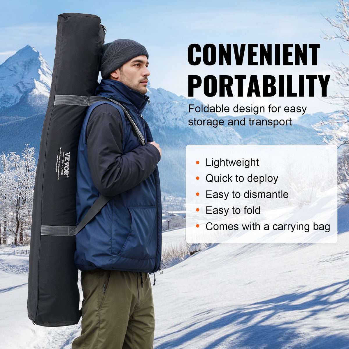 VEVOR Portable Ice Shelter, 3-4 Person Pop-Up Ice Fishing Tent, 35 Square Feet Fishable Area, Ice Shanty for Winter Fishing, Waterproof Oxford Ice Cube with Anchors/Ropes/Carrying Bag, 71"x71", Black - BDBHS707080IMNRK3V0 - view 7