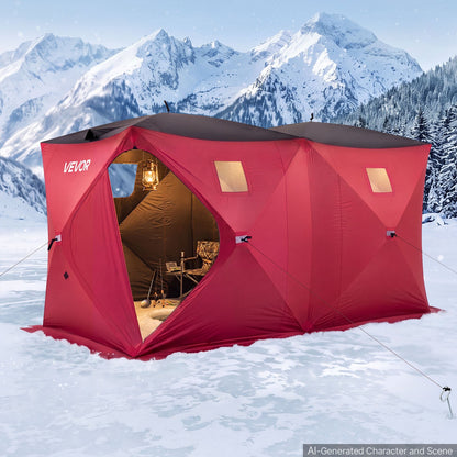 VEVOR Pop Up Ice Fishing Tent 6-8 Person 142 x 71 x 79 in Portable Shelter, for Winter Fishing, 67 sq ft Area, 300D Oxford Fabric Hub-Style Shanty, Ice Cube with Anchors, Ropes, Carry Bag, Red/Black - BDBHSDMKS4M1VD6A8001V0 - view 9