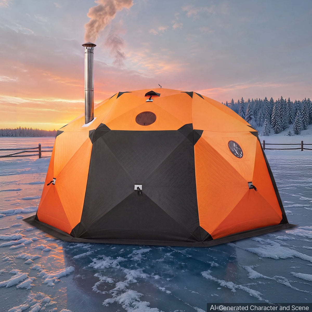 VEVOR Pop Up Ice Fishing Tent 8-10 Person 158x169x92 in Insulated Shelter, for Winter Fishing, 153 sq ft Area, 600D 4-Layer Fabric, Portable Hub-Style Shanty Cube with Anchors, Ropes, Carrying Bag - BDBHSJMK13M16PZSX001V0 - view 9
