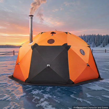 VEVOR Pop Up Ice Fishing Tent 8-10 Person 158x169x92 in Insulated Shelter, for Winter Fishing, 153 sq ft Area, 600D 4-Layer Fabric, Portable Hub-Style Shanty Cube with Anchors, Ropes, Carrying Bag - BDBHSJMK13M16PZSX001V0 - view 9