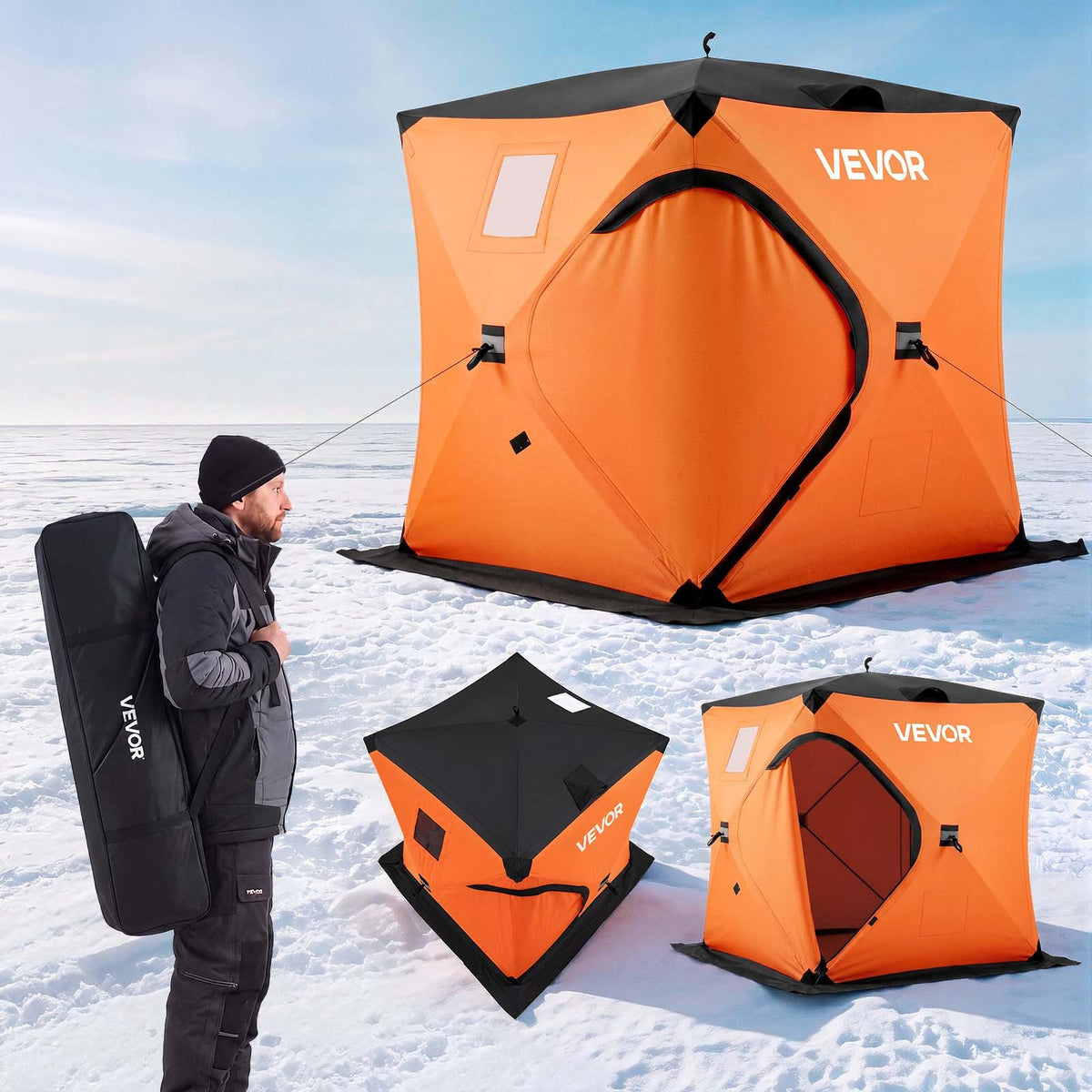 VEVOR Pop Up Ice Fishing Tent 1-2 Person 60 x 60 x 69 in Insulated Shelter, for Winter Fishing, 25 sq ft Area, 600D 4-Layer Fabric, Portable Hub-Style Shanty Cube with Anchors, Ropes, Carrying Bag - BDBHSJMK4M609KCMC001V0 - view 1