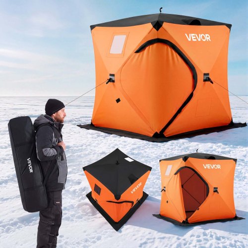 VEVOR Pop Up Ice Fishing Tent 1-2 Person 60 x 60 x 69 in Insulated Shelter, for Winter Fishing, 25 sq ft Area, 600D 4-Layer Fabric, Portable Hub-Style Shanty Cube with Anchors, Ropes, Carrying Bag - BDBHSJMK4M609KCMC001V0 - view 2
