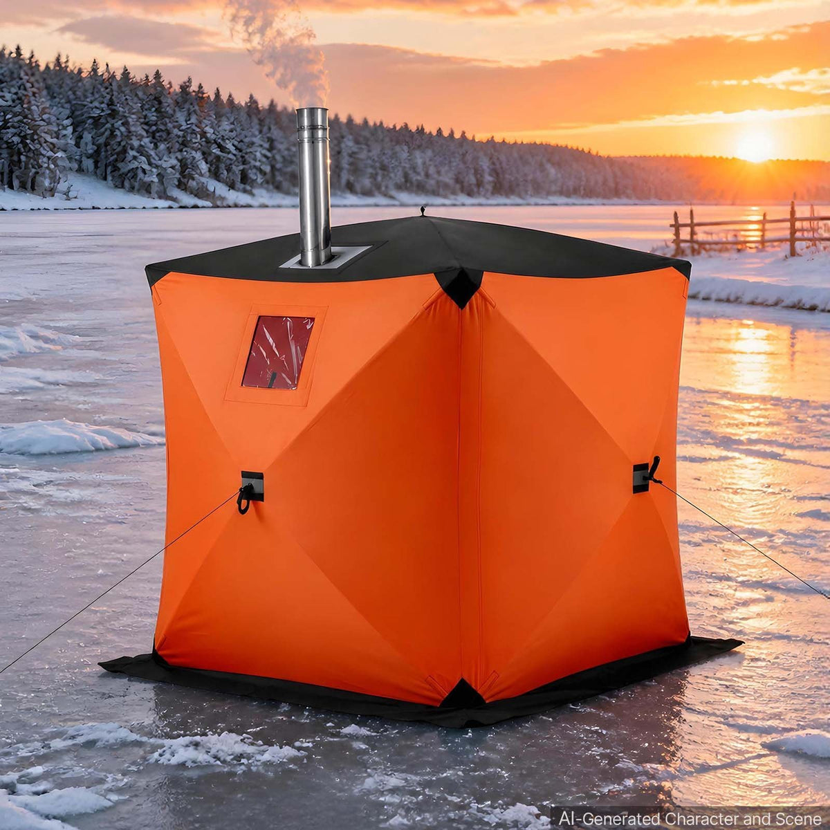 VEVOR Pop Up Ice Fishing Tent 1-2 Person 60 x 60 x 69 in Insulated Shelter, for Winter Fishing, 25 sq ft Area, 600D 4-Layer Fabric, Portable Hub-Style Shanty Cube with Anchors, Ropes, Carrying Bag - BDBHSJMK4M609KCMC001V0 - view 9
