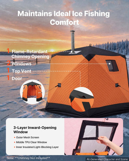 VEVOR Pop Up Ice Fishing Tent 4-6 Person 96 x 96 x 85 in Insulated Shelter, for Winter Fishing, 40 sq ft Area, 600D 4-Layer Fabric, Portable Hub-Style Shanty Cube with Anchors, Ropes, Carrying Bag - BDBHSJMK4M96V5ABY001V0 - view 7