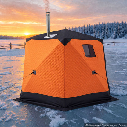 VEVOR Pop Up Ice Fishing Tent 4-6 Person 96 x 96 x 85 in Insulated Shelter, for Winter Fishing, 40 sq ft Area, 600D 4-Layer Fabric, Portable Hub-Style Shanty Cube with Anchors, Ropes, Carrying Bag - BDBHSJMK4M96V5ABY001V0 - view 9