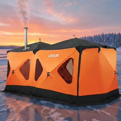 VEVOR Pop Up Ice Fishing Tent 8-10 Person 162x91x91 in Insulated Shelter, for Winter Fishing, 115 sq ft Area, 600D 4-Layer Fabric, Portable Hub-Style Shanty Cube with Anchors, Ropes, Carrying Bag - BDBHSJMKS5M1ZSMBT001V0 - view 9