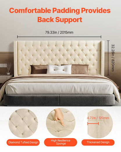 VEVOR Headboard, King Size Headboard with Adjustable Height, Comfortable Diamond Tufted for King Size Bed, W84.1 x H (54.33-60.24) x D 8.27 in, Ideal for Bedroom, Hotel, Homestay, Dormitory, Cream - BDDCTBBLRBZL7FWXE003V0 - view 4