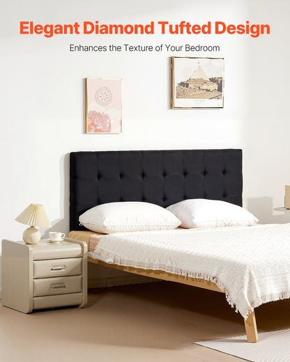VEVOR Headboard, Queen Size Headboard with Adjustable Height, Comfortable Diamond Tufted for Queen Size Bed, W62.2 x H(42.72-54.53) x D2.76 in, Ideal for Bedroom, Hotel, Homestay, Dormitory, Black - BDDCTBBLRBZLP19PW003V0 - view 3