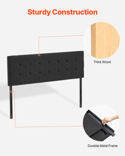 VEVOR Headboard, Queen Size Headboard with Adjustable Height, Comfortable Diamond Tufted for Queen Size Bed, W62.2 x H(42.72-54.53) x D2.76 in, Ideal for Bedroom, Hotel, Homestay, Dormitory, Black - BDDCTBBLRBZLP19PW003V0 - view 5