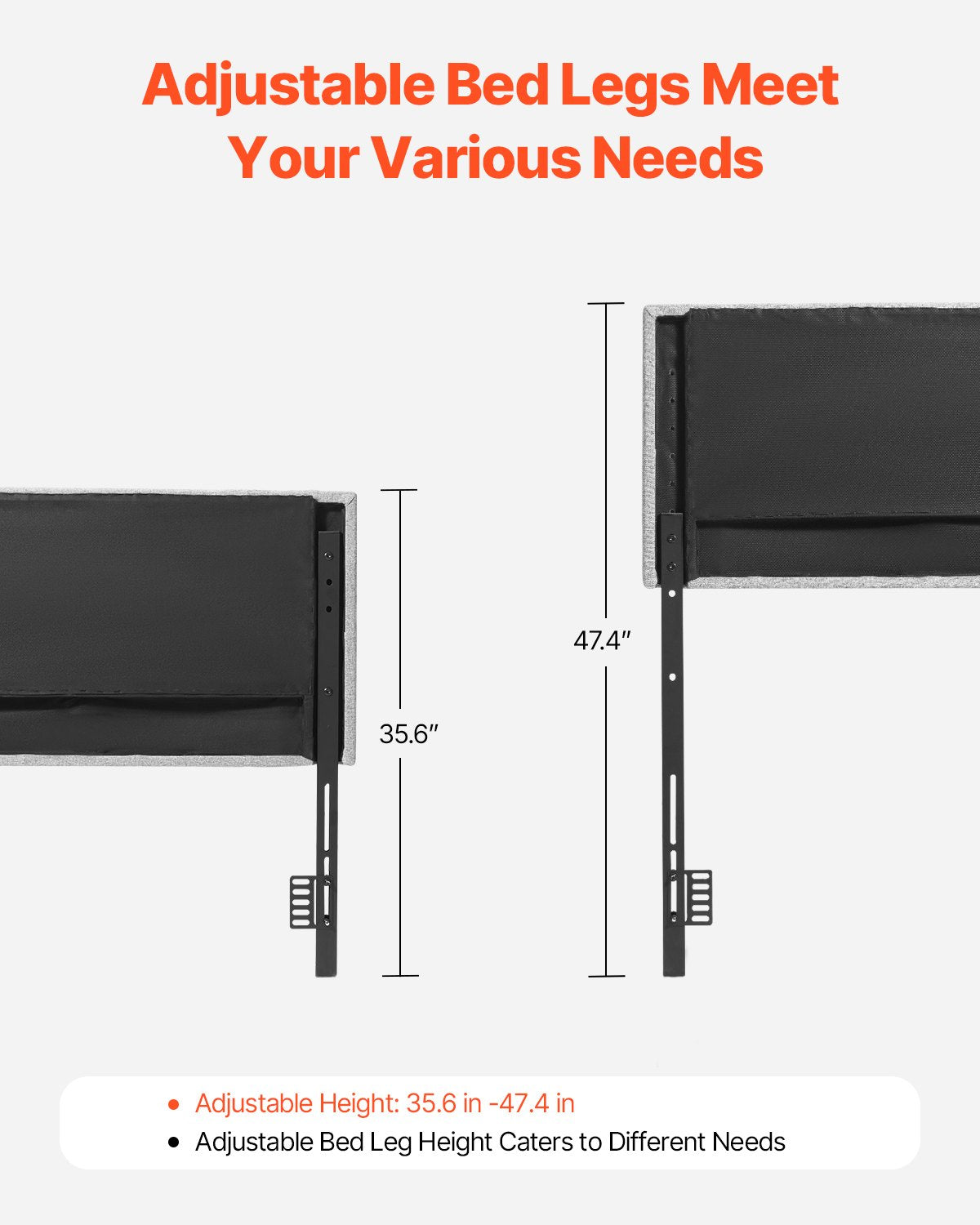 VEVOR Headboard, Full Size Headboard with Adjustable Height, Comfortable Diamond Tufted for Full Size Bed, W 56.3 x H（35.6-47.4）inches, Ideal for Bedroom, Hotel, Homestay, Dormitory, Light Grey - BDDCTBFULLW5EX1OJ002V0 - view 6