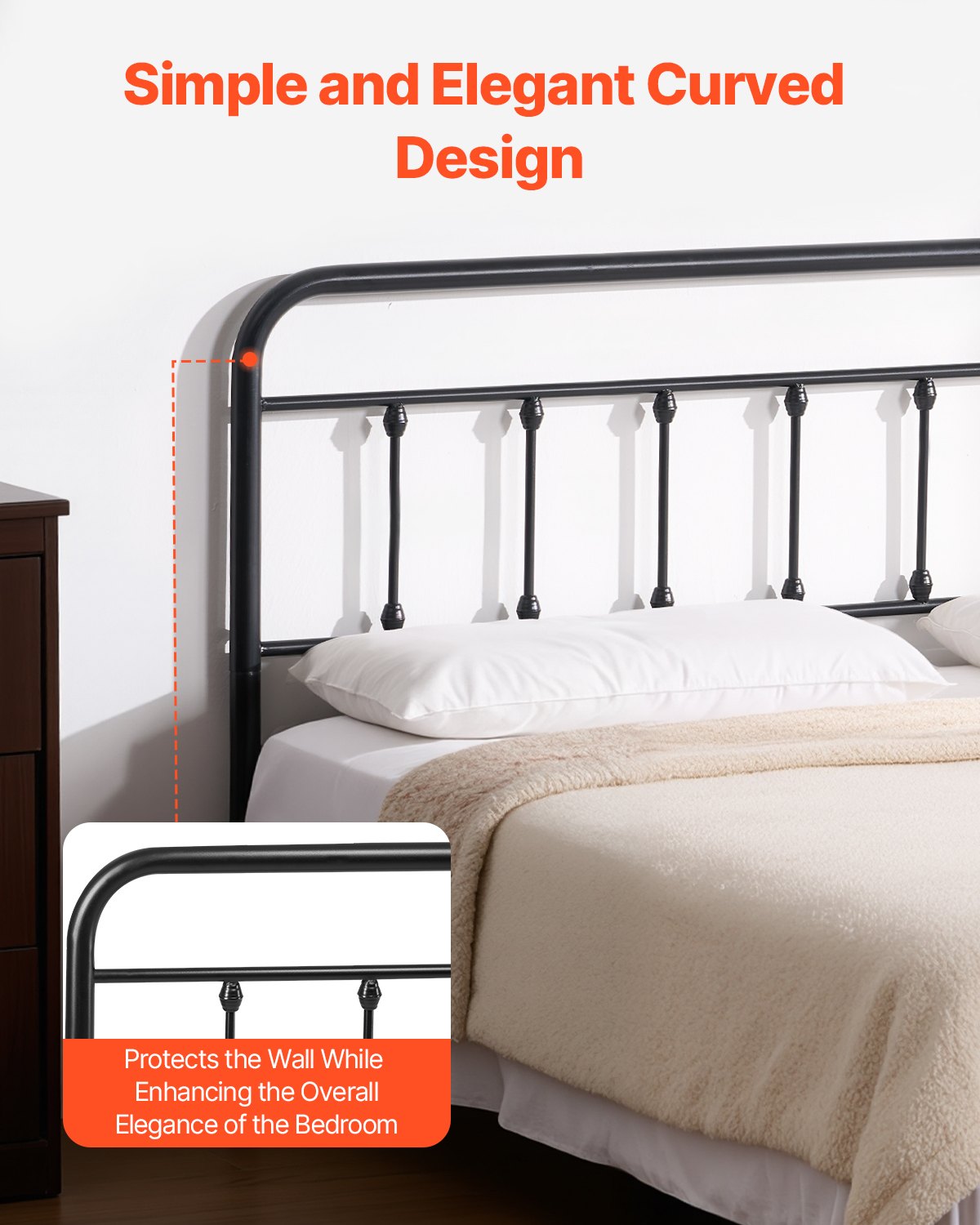 VEVOR Metal Headboard, Queen Size Headboard with Adjustable Height, Metal Headboard for Queen Size Bed, W59.65 x H40.55 x D1.5 inches, Ideal for Bedroom, Hotel, Homestay, Dormitory, Black - BDDCTBJSZLKS25Z0O002V0 - view 4