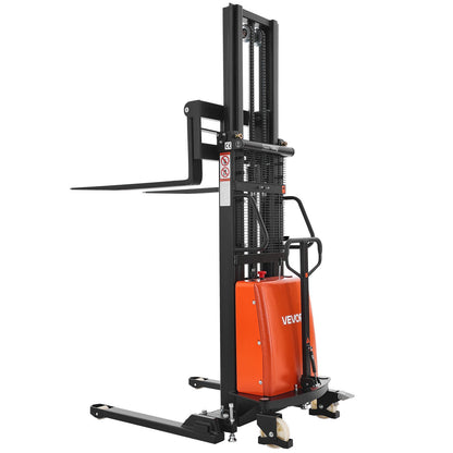 VEVOR Semi Electric Pallet Stacker, 3300 lbs Load Capacity, Pallet Lift Stacker Forklift with Straddle Legs, 96.06 Inches Lifting Height & 8.3-33.86 Inches Adjustable Fork Width, Orange & Black - BDDDGC3300LBLOS9O002V1 - view 1