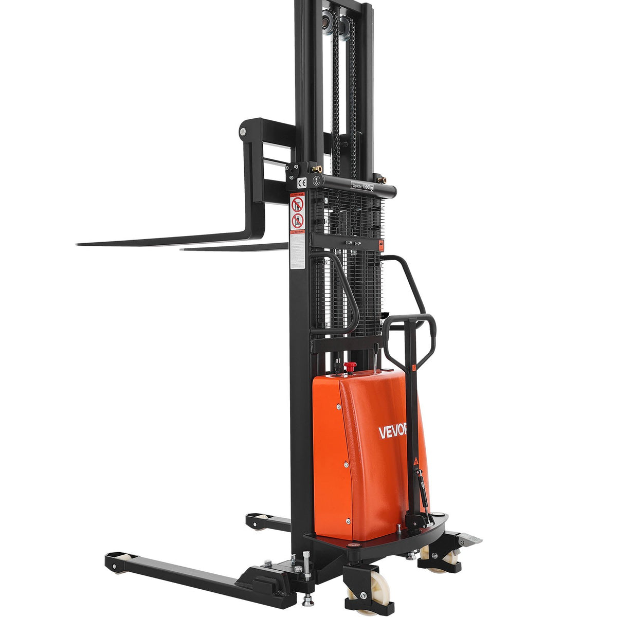 VEVOR Semi Electric Pallet Stacker, 3300 lbs Load Capacity, Pallet Lift Stacker Forklift with Straddle Legs, 96.06 Inches Lifting Height & 8.3-33.86 Inches Adjustable Fork Width, Orange & Black - BDDDGC3300LBLOS9O002V1 - view 10