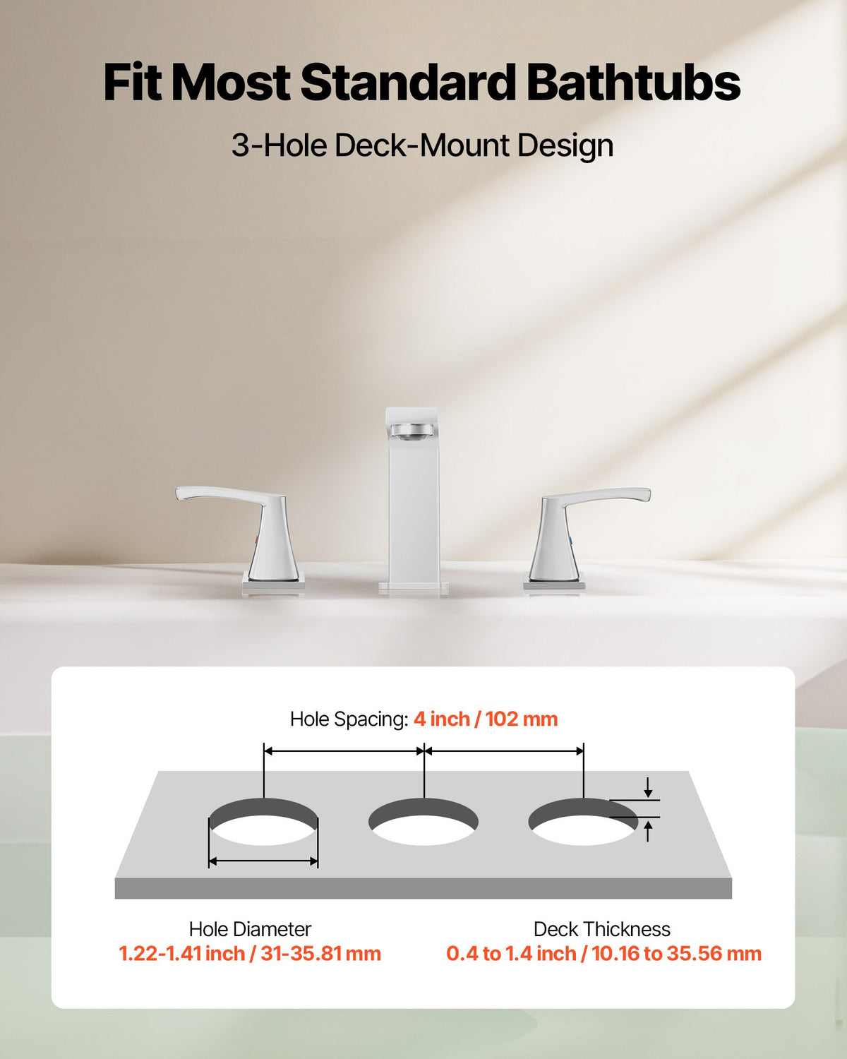 VEVOR Roman Tub Faucet, 3 Hole Waterfall Bathtub Faucet, Bath Tubs Faucets Set with 2 Handles, Roman Tub Faucets Deck Mount for Pet Washing, Baby Care, Adult Bathing, Silver, Right-Angle Tub Faucet - BDFDPKBDHS2GEB2LM001V0 - view 4