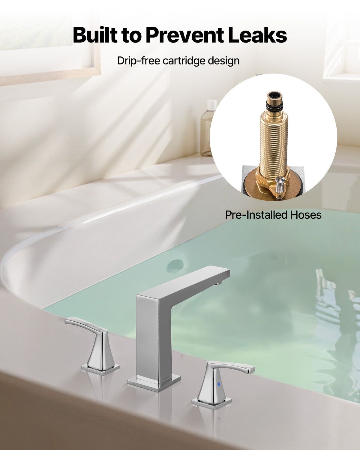 VEVOR Roman Tub Faucet, 3 Hole Waterfall Bathtub Faucet, Bath Tubs Faucets Set with 2 Handles, Roman Tub Faucets Deck Mount for Pet Washing, Baby Care, Adult Bathing, Silver, Right-Angle Tub Faucet - BDFDPKBDHS2GEB2LM001V0 - view 6