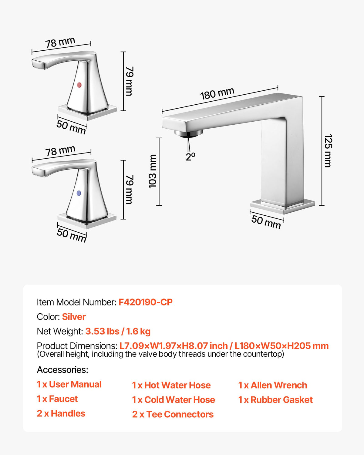 VEVOR Roman Tub Faucet, 3 Hole Waterfall Bathtub Faucet, Bath Tubs Faucets Set with 2 Handles, Roman Tub Faucets Deck Mount for Pet Washing, Baby Care, Adult Bathing, Silver, Right-Angle Tub Faucet - BDFDPKBDHS2GEB2LM001V0 - view 8