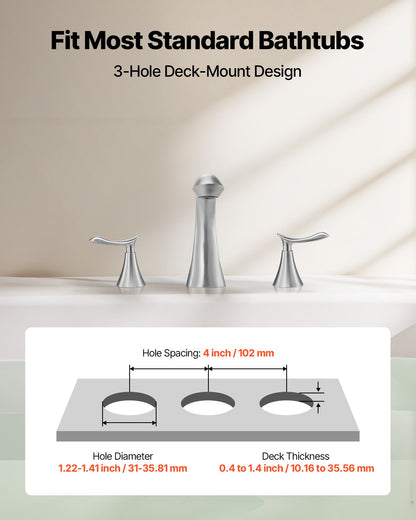 VEVOR Roman Tub Faucet, 3 Hole Waterfall Bathtub Faucet, Gooseneck Bath Tubs Faucets Set with 2 Handles, Deck Mount Bath Tub Faucets Set for Pet Washing, Adult Bathing, Brushed Stainless Steel - BDFDPKBDHS2GLO2SP001V0 - view 4