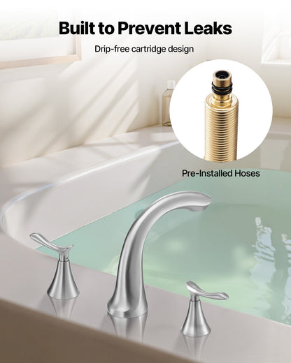 VEVOR Roman Tub Faucet, 3 Hole Waterfall Bathtub Faucet, Gooseneck Bath Tubs Faucets Set with 2 Handles, Deck Mount Bath Tub Faucets Set for Pet Washing, Adult Bathing, Brushed Stainless Steel - BDFDPKBDHS2GLO2SP001V0 - view 6