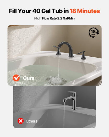 VEVOR Roman Tub Faucet, 3 Hole Waterfall Bathtub Faucet, Gooseneck Bath Tubs Faucets Set with 2 Handles, Roman Tub Faucets Deck Mount for Pet Washing, Adult Bathing, Bronze, Temperature Control - BDFDPKBDHS2GY7IXA001V0 - view 3