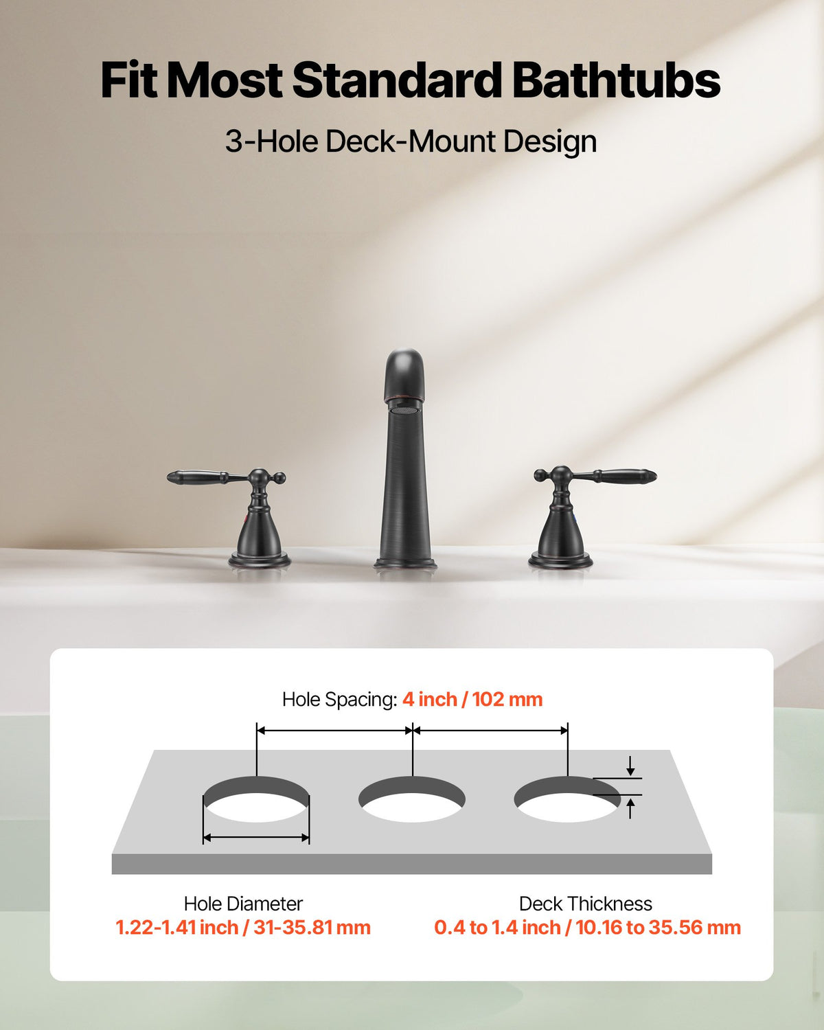 VEVOR Roman Tub Faucet, 3 Hole Waterfall Bathtub Faucet, Gooseneck Bath Tubs Faucets Set with 2 Handles, Roman Tub Faucets Deck Mount for Pet Washing, Adult Bathing, Bronze, Temperature Control - BDFDPKBDHS2GY7IXA001V0 - view 4