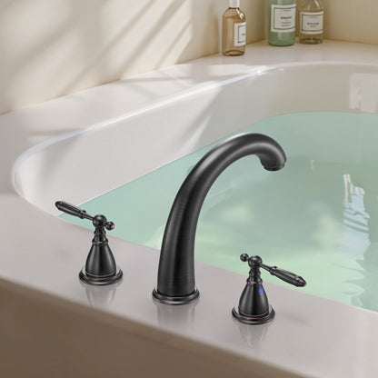 VEVOR Roman Tub Faucet, 3 Hole Waterfall Bathtub Faucet, Gooseneck Bath Tubs Faucets Set with 2 Handles, Roman Tub Faucets Deck Mount for Pet Washing, Adult Bathing, Bronze, Temperature Control - BDFDPKBDHS2GY7IXA001V0 - view 9