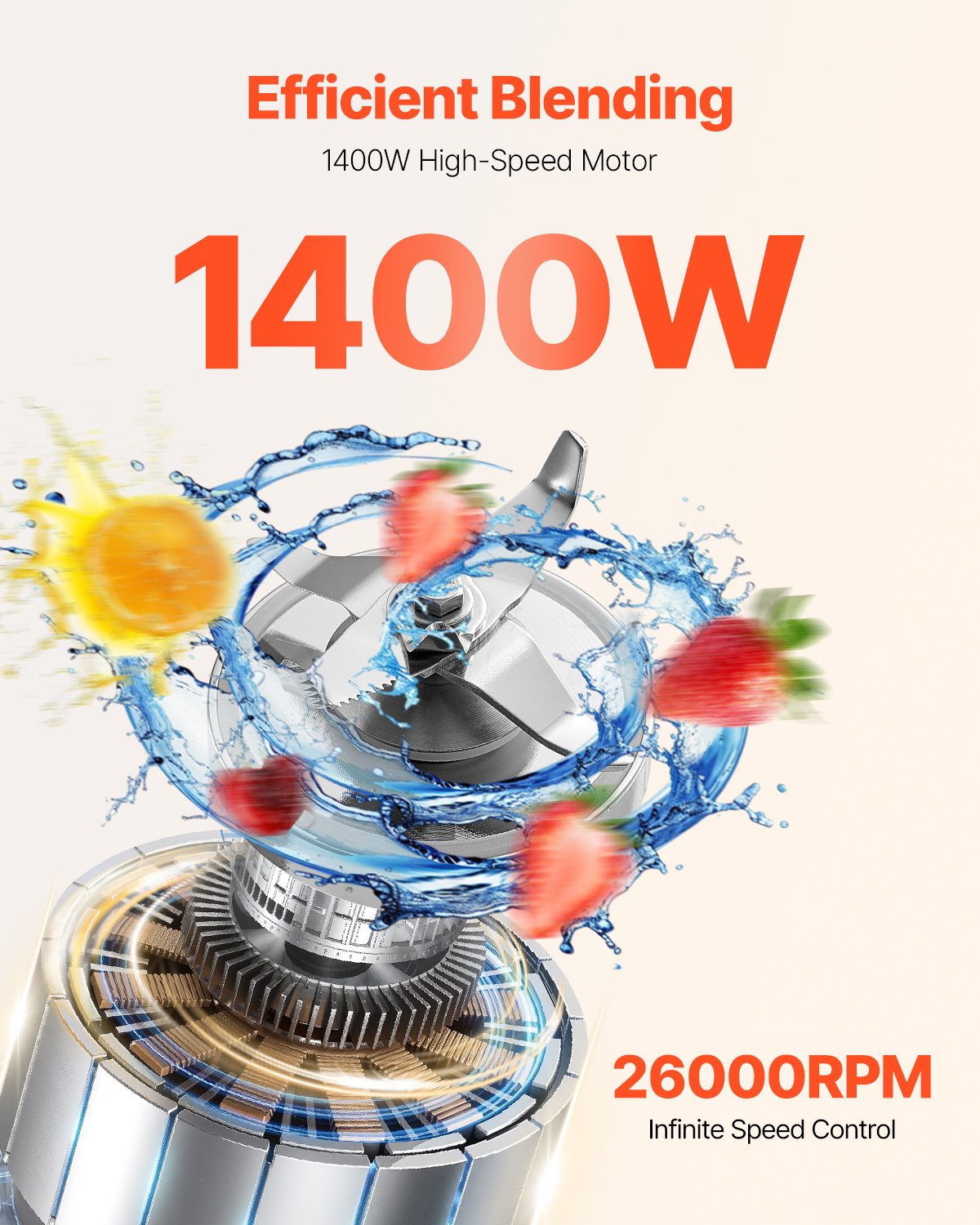 VEVOR Blender for Smoothies, 61 oz 1400W, Professional Blender with Powerful Motor, Multi-Functional Food Processing Blender for Smoothie/Milkshake/Juice, Fits for Kitchen - BDJYZSBJBJ18FLWC8V1 - view 3