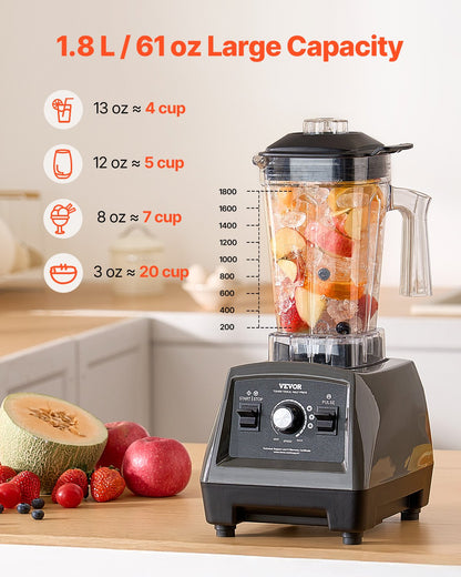 VEVOR Blender for Smoothies, 61 oz 1400W, Professional Blender with Powerful Motor, Multi-Functional Food Processing Blender for Smoothie/Milkshake/Juice, Fits for Kitchen - BDJYZSBJBJ18FLWC8V1 - view 4