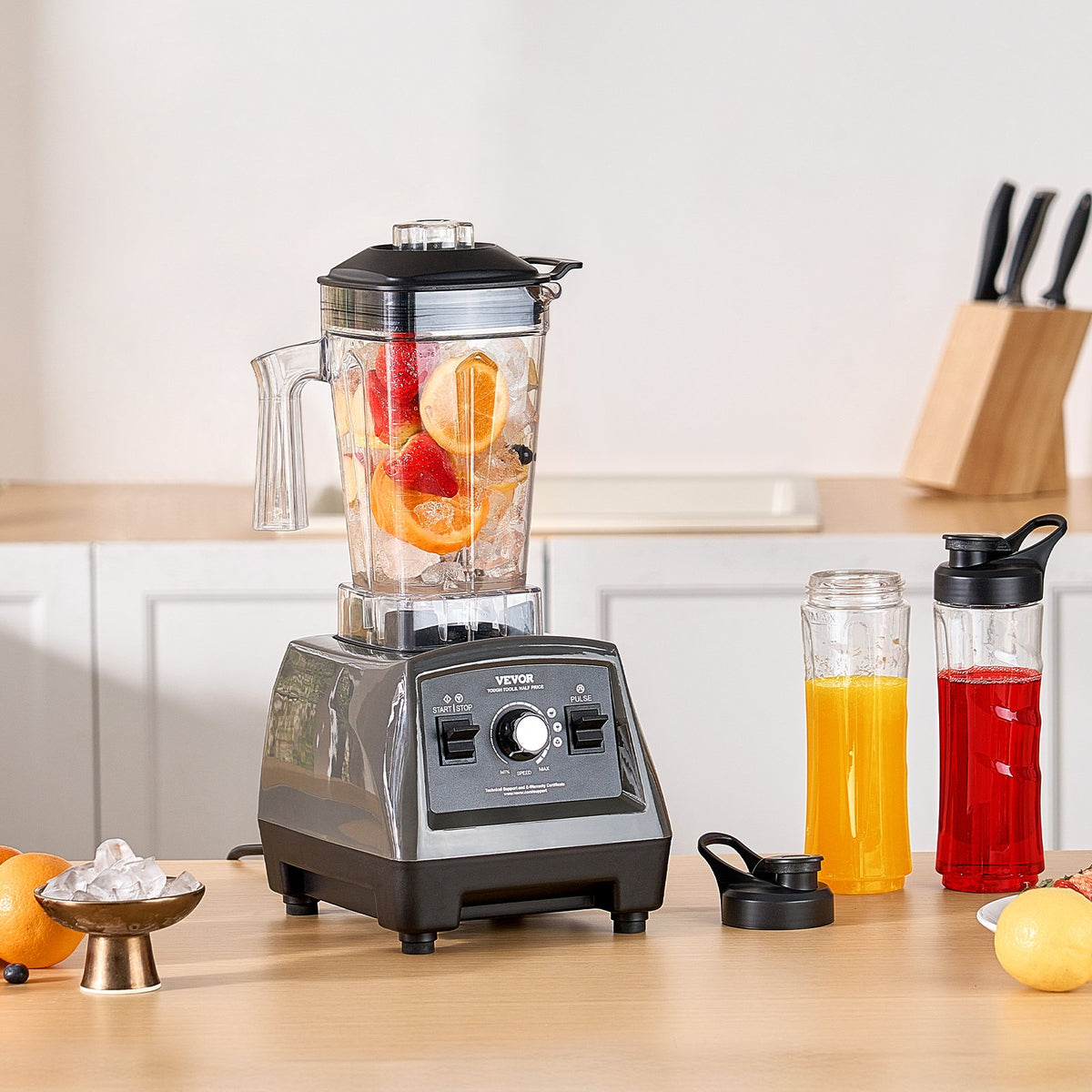 VEVOR Blender for Smoothies, 61 oz 1400W, Professional Blender with Powerful Motor, Multi-Functional Food Processing Blender with 2 Cups for Smoothie/Milkshake/Juice, Fits for Kitchen - BDJYZSBJBJ18X6A5TV1 - view 9