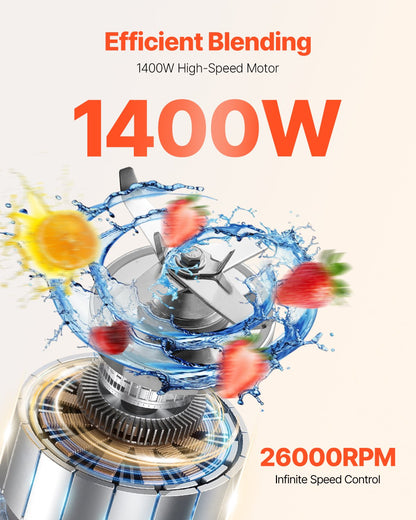 VEVOR Blender for Smoothies, 68 oz 1400W, Professional Blender with Powerful Motor, Multi-Functional Food Processing Blender with Grinder Container for Smoothie/Milkshake/Juice, Fits for Kitchen - BDJYZSBJBJ20AU6XBV1 - view 3