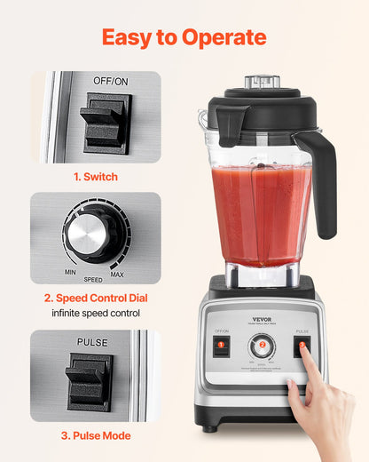 VEVOR Blender for Smoothies, 85 oz 1400W, Professional Blender with Powerful Motor, Multi-Functional Food Processing Blender with 2 Cups for Smoothie/Milkshake/Juice, Fits for Kitchen - BDJYZSBJBJ303DP5JV1 - view 6