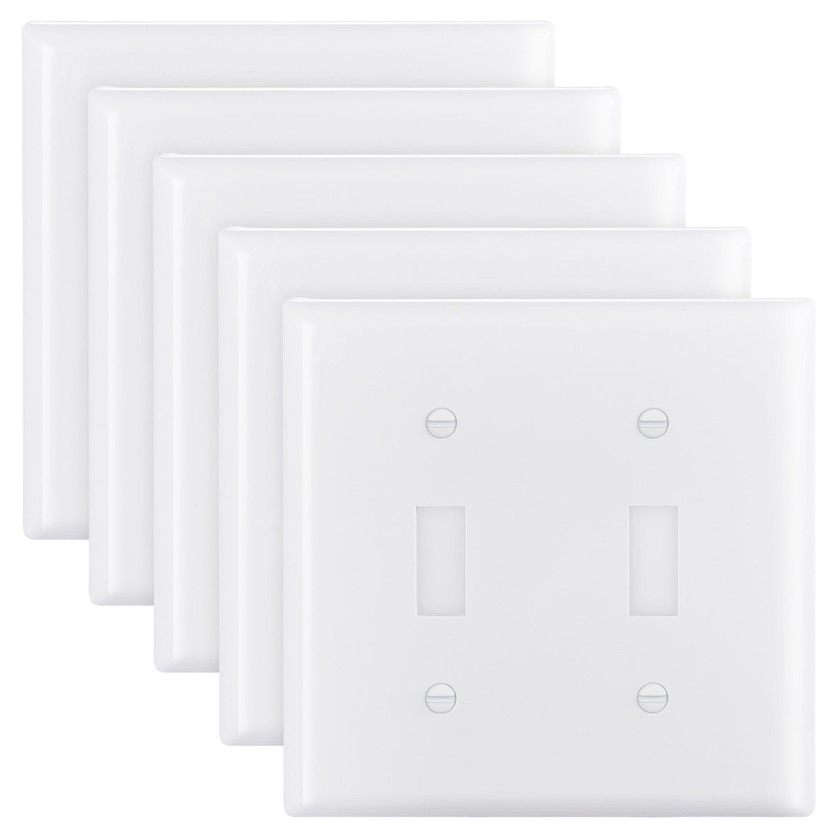VEVOR Toggle Light Switch Wall Plates, 2-Gang Switch Electrical Outlet Covers, Standard Size 4.61in L x 4.53in H Unbreakable Polycarbonate Thermoplastic Faceplate for Receptacle Outlet&Switch(5 Pack, White) - BDKGBBPCDLXZHFZWM001V0 - view 1