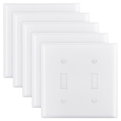 VEVOR Toggle Light Switch Wall Plates, 2-Gang Switch Electrical Outlet Covers, Standard Size 4.61in L x 4.53in H Unbreakable Polycarbonate Thermoplastic Faceplate for Receptacle Outlet&Switch(5 Pack, White) - BDKGBBPCDLXZHFZWM001V0 - view 1