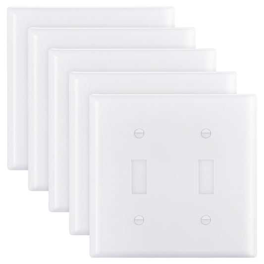 VEVOR Toggle Light Switch Wall Plates, 2-Gang Switch Electrical Outlet Covers, Standard Size 4.61in L x 4.53in H Unbreakable Polycarbonate Thermoplastic Faceplate for Receptacle Outlet&Switch(5 Pack, White) - BDKGBBPCDLXZHFZWM001V0 - view 1