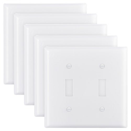 VEVOR Toggle Light Switch Wall Plates, 2-Gang Switch Electrical Outlet Covers, Standard Size 4.61in L x 4.53in H Unbreakable Polycarbonate Thermoplastic Faceplate for Receptacle Outlet&Switch(5 Pack, White) - BDKGBBPCDLXZHFZWM001V0 - view 2