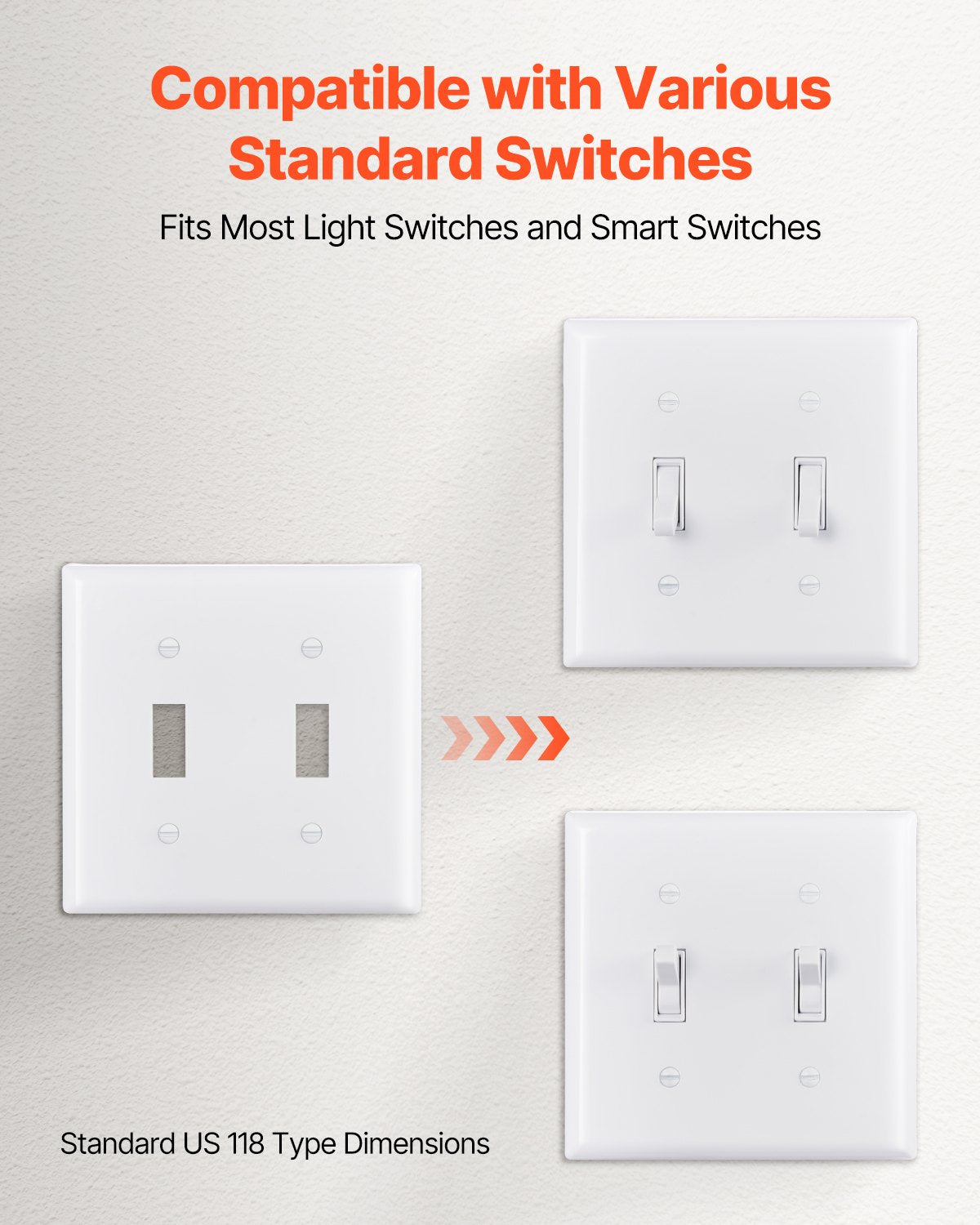 VEVOR Toggle Light Switch Wall Plates, 2-Gang Switch Electrical Outlet Covers, Standard Size 4.61in L x 4.53in H Unbreakable Polycarbonate Thermoplastic Faceplate for Receptacle Outlet&Switch(5 Pack, White) - BDKGBBPCDLXZHFZWM001V0 - view 4