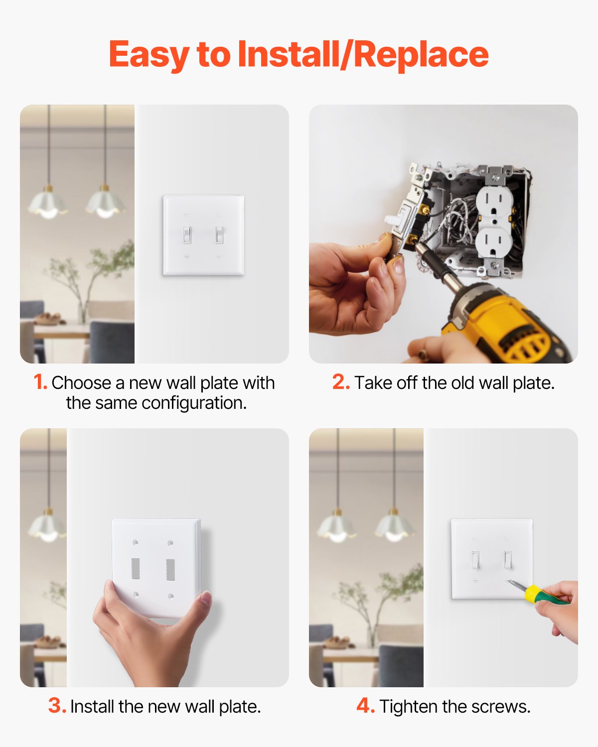 VEVOR Toggle Light Switch Wall Plates, 2-Gang Switch Electrical Outlet Covers, Standard Size 4.61in L x 4.53in H Unbreakable Polycarbonate Thermoplastic Faceplate for Receptacle Outlet&Switch(5 Pack, White) - BDKGBBPCDLXZHFZWM001V0 - view 7