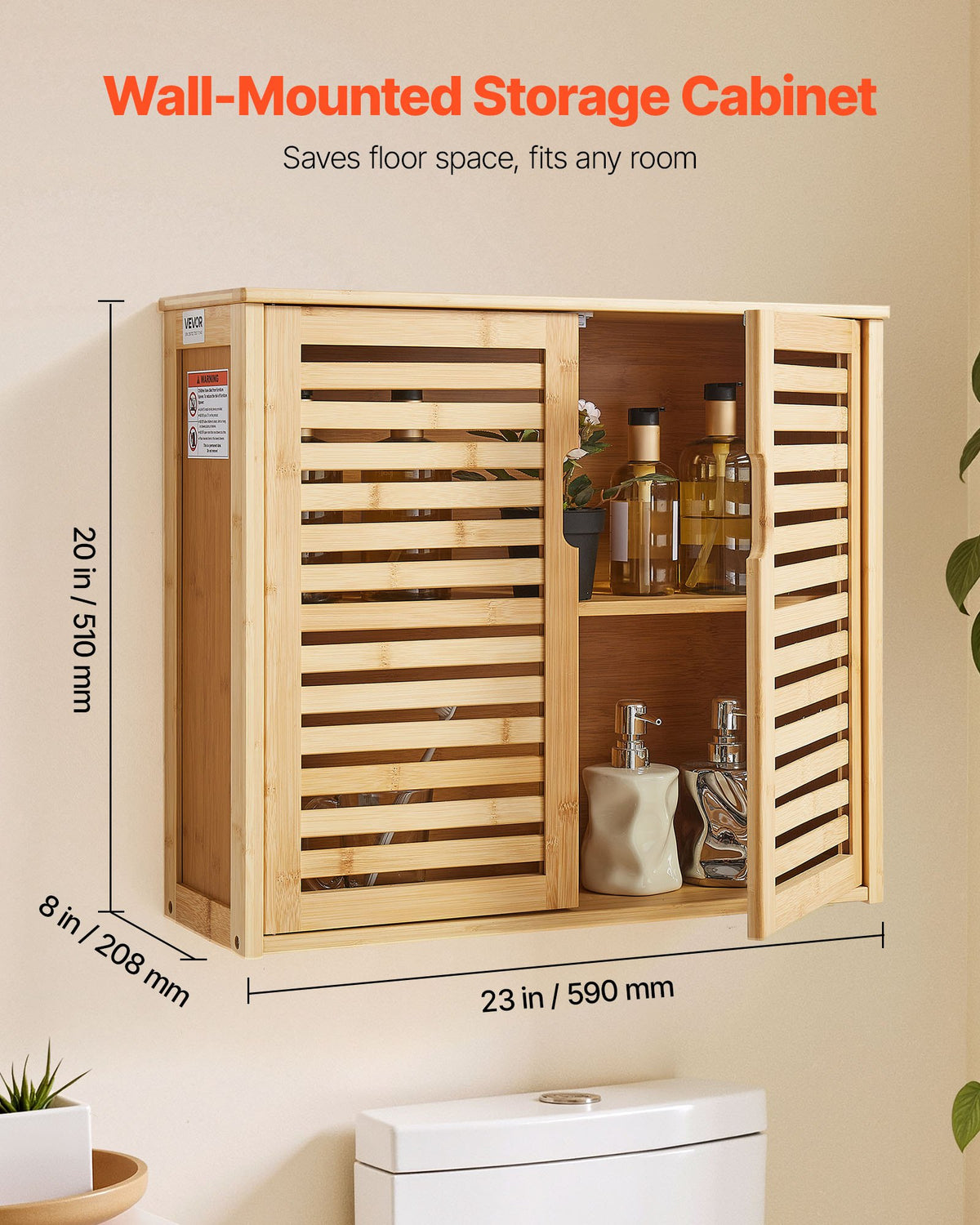 VEVOR Bathroom Wall Cabinet, 2 Doors and Adjustable Shelf with 3 Height Levels, Over the Toilet Storage Medicine Cabinet Wall Mounted, Hanging Organizer with Shelves for Laundry Room Kitchen Restroom - BDMJG2JSPKMZD4L3D001V0 - view 3