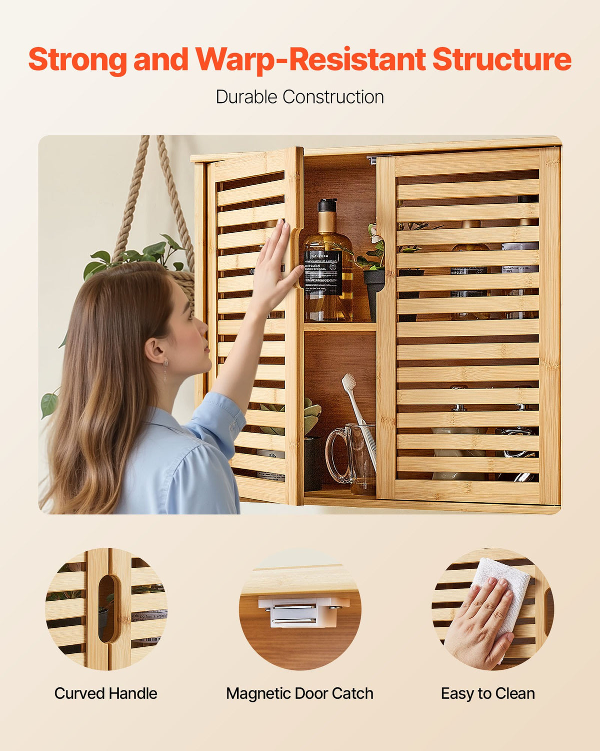 VEVOR Bathroom Wall Cabinet, 2 Doors and Adjustable Shelf with 3 Height Levels, Over the Toilet Storage Medicine Cabinet Wall Mounted, Hanging Organizer with Shelves for Laundry Room Kitchen Restroom - BDMJG2JSPKMZD4L3D001V0 - view 6