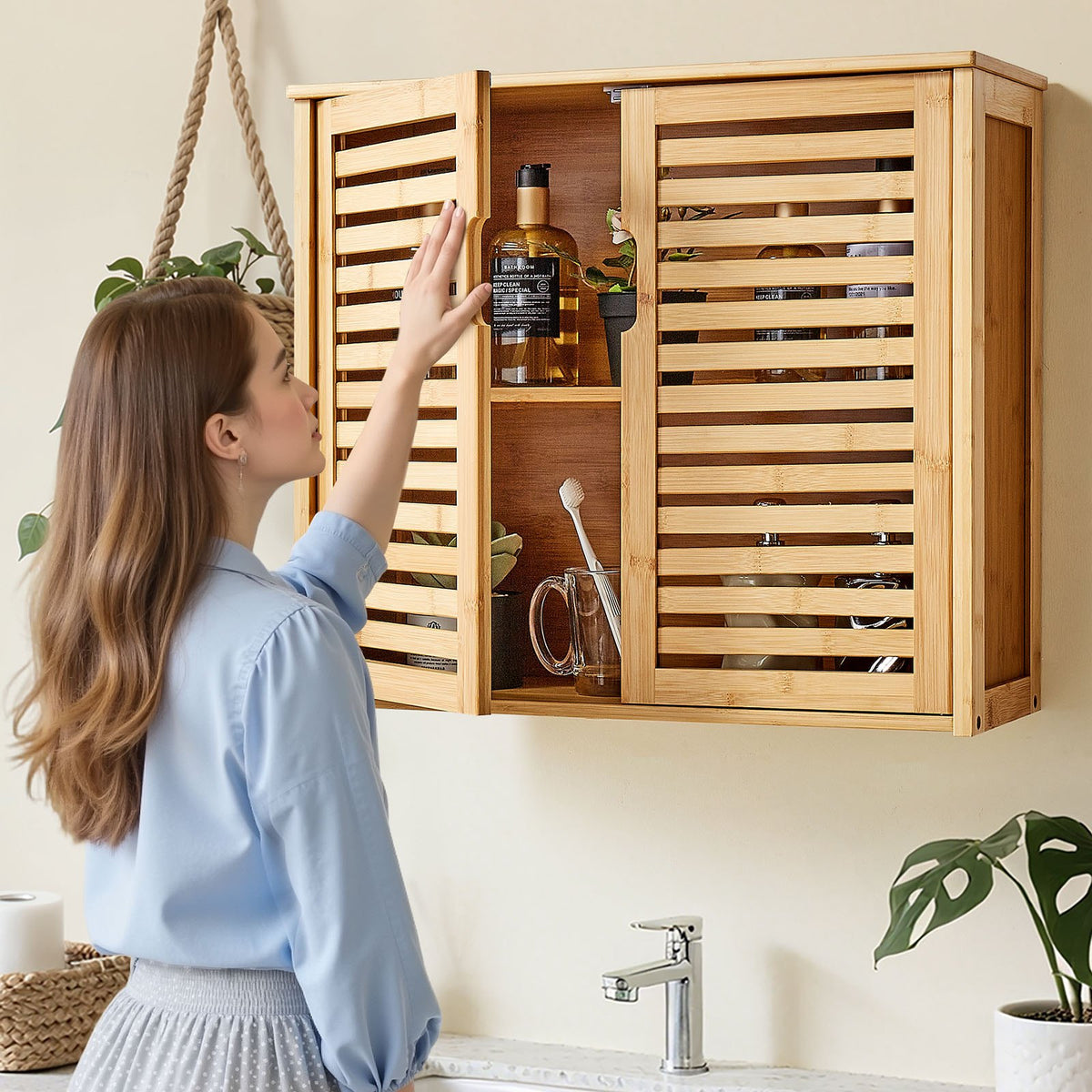 VEVOR Bathroom Wall Cabinet, 2 Doors and Adjustable Shelf with 3 Height Levels, Over the Toilet Storage Medicine Cabinet Wall Mounted, Hanging Organizer with Shelves for Laundry Room Kitchen Restroom - BDMJG2JSPKMZD4L3D001V0 - view 9