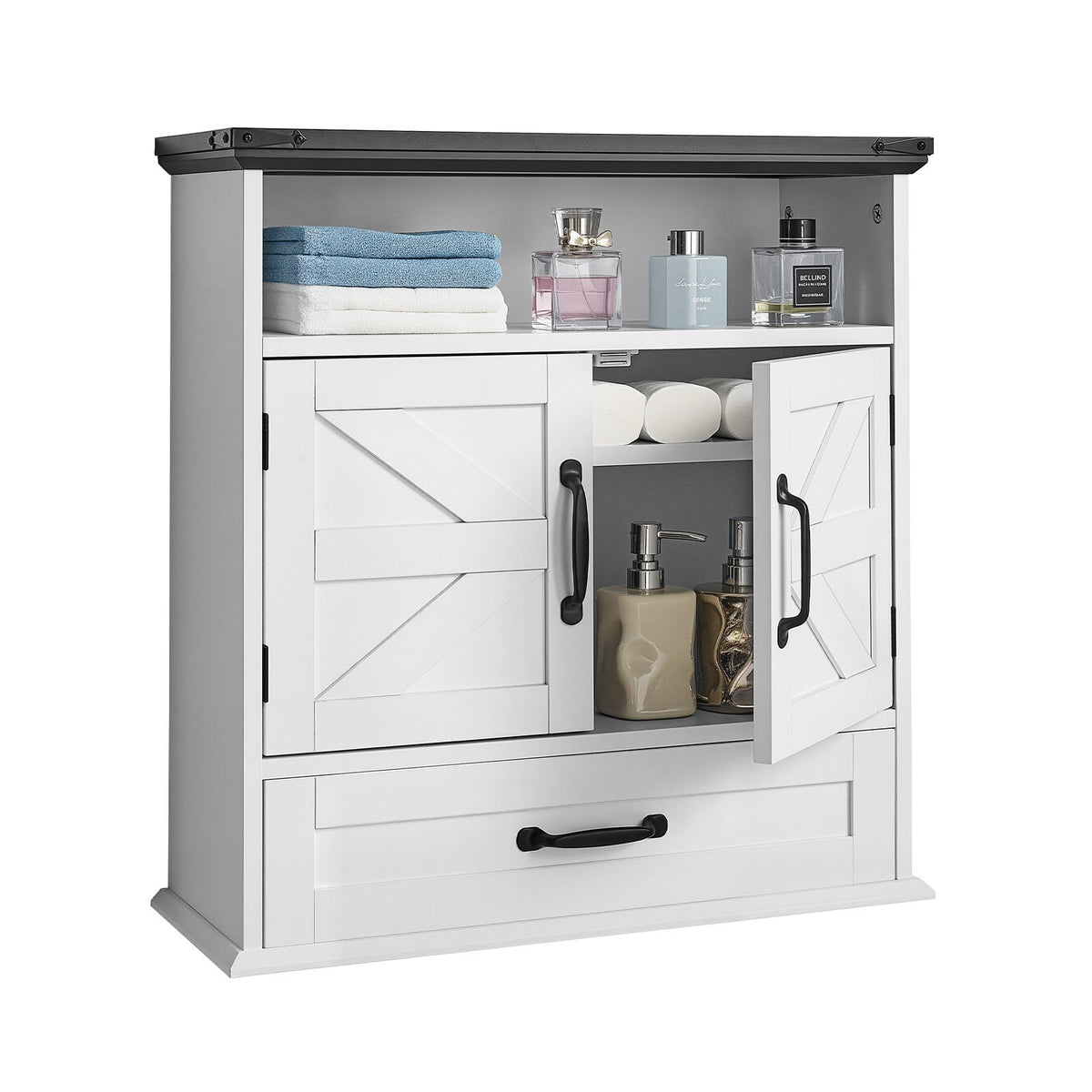 VEVOR Bathroom Wall Cabinet, 2 Doors & Adjustable Shelf, Over the Toilet Storage Medicine Cabinet Wall Mounted, Hanging Organizer with Drawer & Open Partition for Laundry Room Kitchen Restroom, White - BDMJG2JYJGB2Z3VSD001V0 - view 1