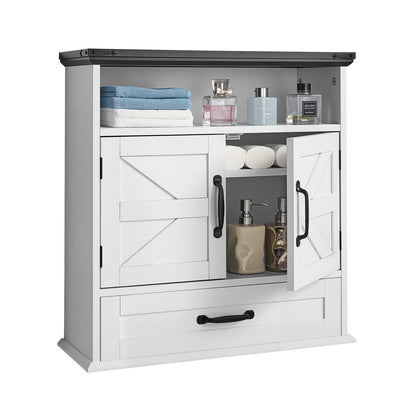 VEVOR Bathroom Wall Cabinet, 2 Doors & Adjustable Shelf, Over the Toilet Storage Medicine Cabinet Wall Mounted, Hanging Organizer with Drawer & Open Partition for Laundry Room Kitchen Restroom, White - BDMJG2JYJGB2Z3VSD001V0 - view 1