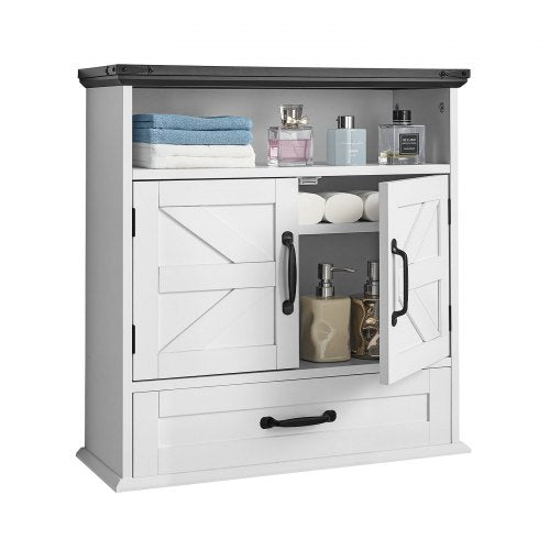 VEVOR Bathroom Wall Cabinet, 2 Doors & Adjustable Shelf, Over the Toilet Storage Medicine Cabinet Wall Mounted, Hanging Organizer with Drawer & Open Partition for Laundry Room Kitchen Restroom, White - BDMJG2JYJGB2Z3VSD001V0 - view 2