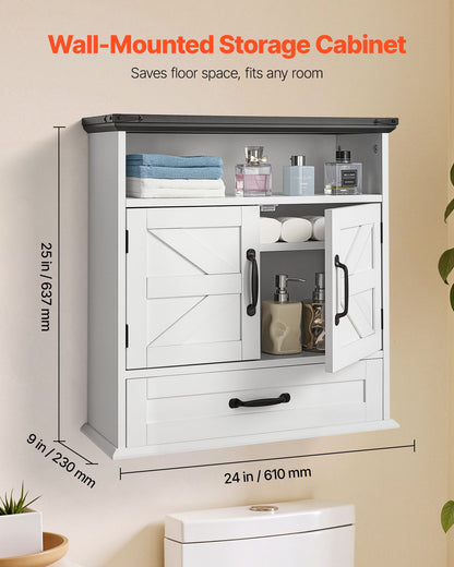 VEVOR Bathroom Wall Cabinet, 2 Doors & Adjustable Shelf, Over the Toilet Storage Medicine Cabinet Wall Mounted, Hanging Organizer with Drawer & Open Partition for Laundry Room Kitchen Restroom, White - BDMJG2JYJGB2Z3VSD001V0 - view 3