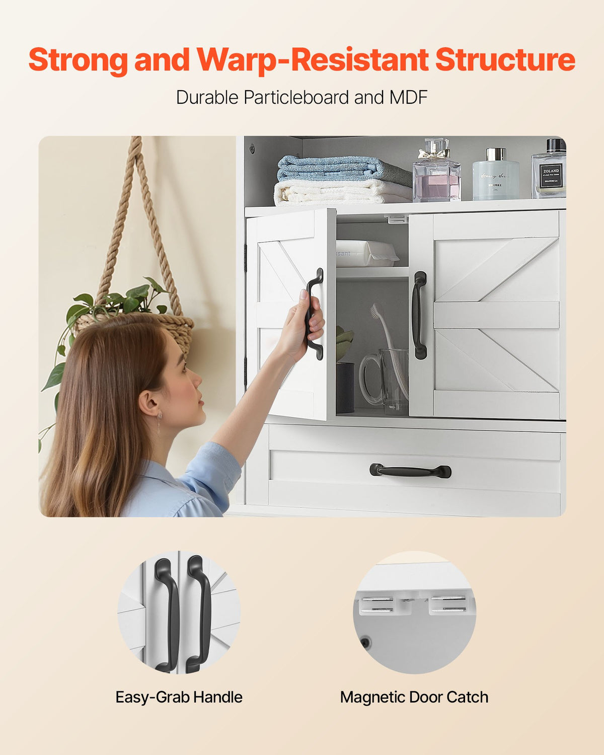 VEVOR Bathroom Wall Cabinet, 2 Doors & Adjustable Shelf, Over the Toilet Storage Medicine Cabinet Wall Mounted, Hanging Organizer with Drawer & Open Partition for Laundry Room Kitchen Restroom, White - BDMJG2JYJGB2Z3VSD001V0 - view 6