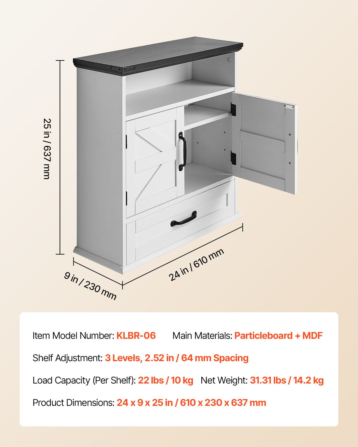 VEVOR Bathroom Wall Cabinet, 2 Doors & Adjustable Shelf, Over the Toilet Storage Medicine Cabinet Wall Mounted, Hanging Organizer with Drawer & Open Partition for Laundry Room Kitchen Restroom, White - BDMJG2JYJGB2Z3VSD001V0 - view 8