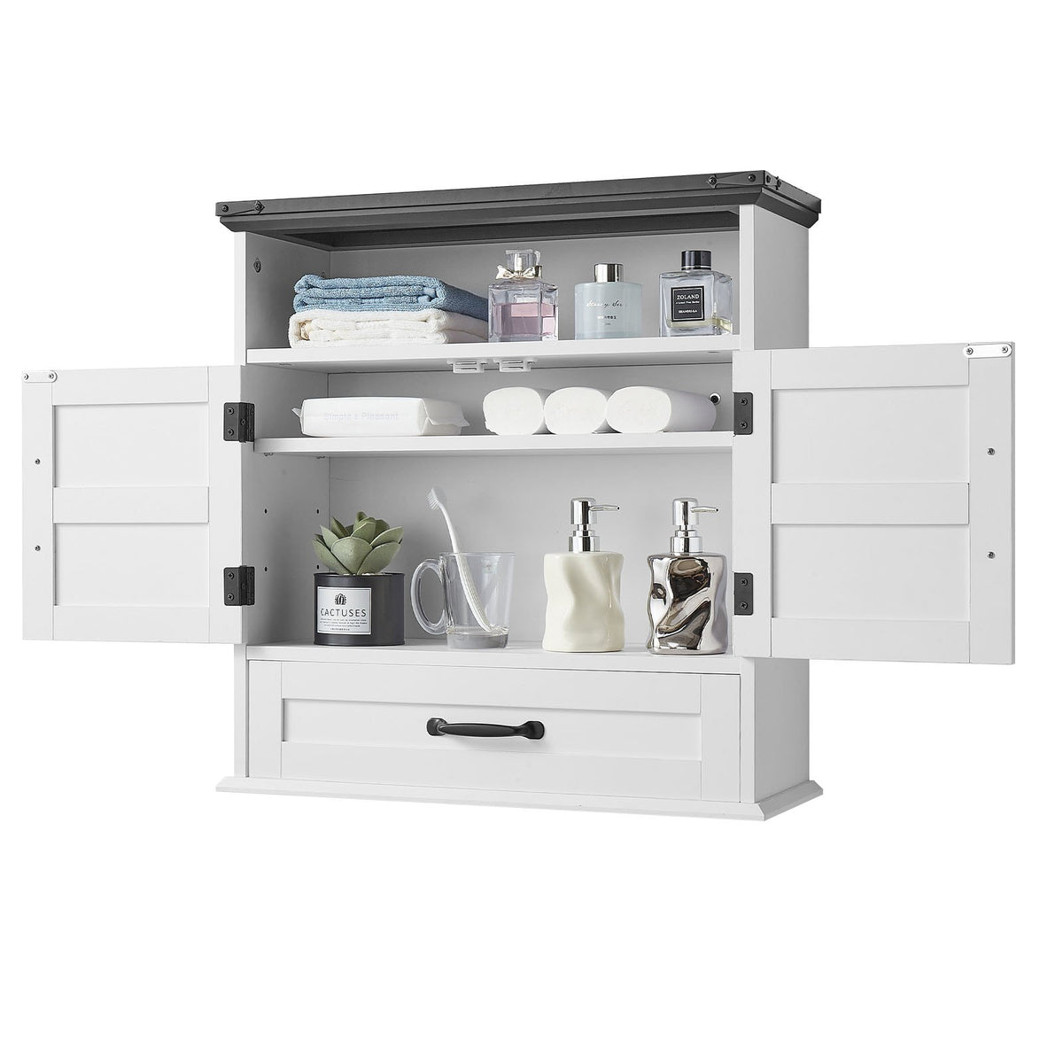 VEVOR Bathroom Wall Cabinet, 2 Doors & Adjustable Shelf, Over the Toilet Storage Medicine Cabinet Wall Mounted, Hanging Organizer with Drawer & Open Partition for Laundry Room Kitchen Restroom, White - BDMJG2JYJGB2Z3VSD001V0 - view 10