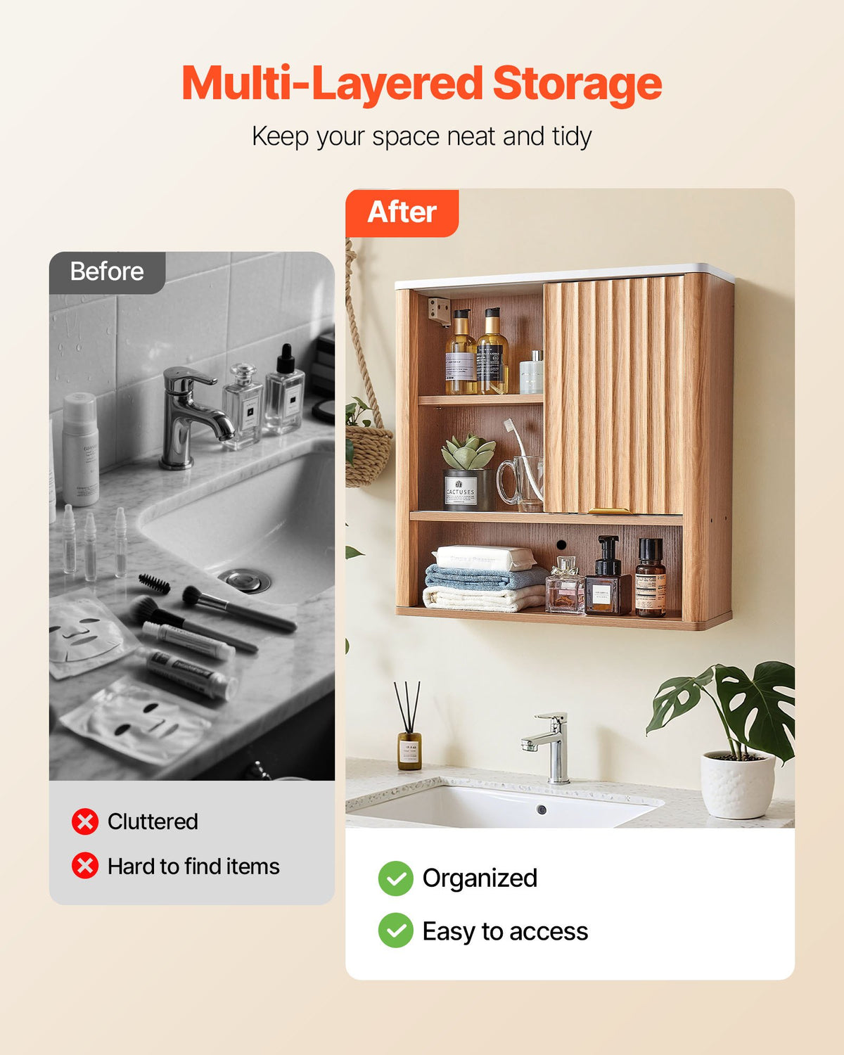 VEVOR Bathroom Wall Cabinet, with Door and Adjustable Shelf, Over the Toilet Storage Medicine Cabinet Wall Mounted, Hanging Organizer with Shelves and Open Partition for Laundry Room Kitchen Restroom - BDMJG2JYJGBDMXBZY001V0 - view 4