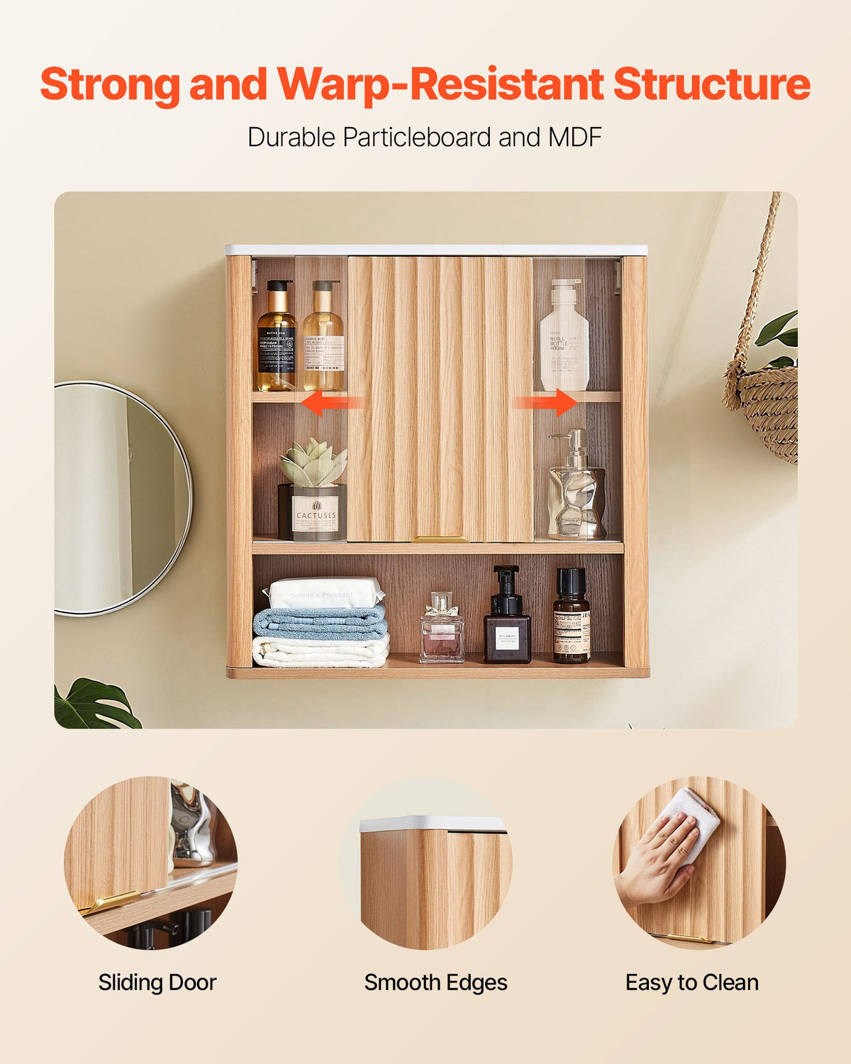 VEVOR Bathroom Wall Cabinet, with Door and Adjustable Shelf, Over the Toilet Storage Medicine Cabinet Wall Mounted, Hanging Organizer with Shelves and Open Partition for Laundry Room Kitchen Restroom - BDMJG2JYJGBDMXBZY001V0 - view 6