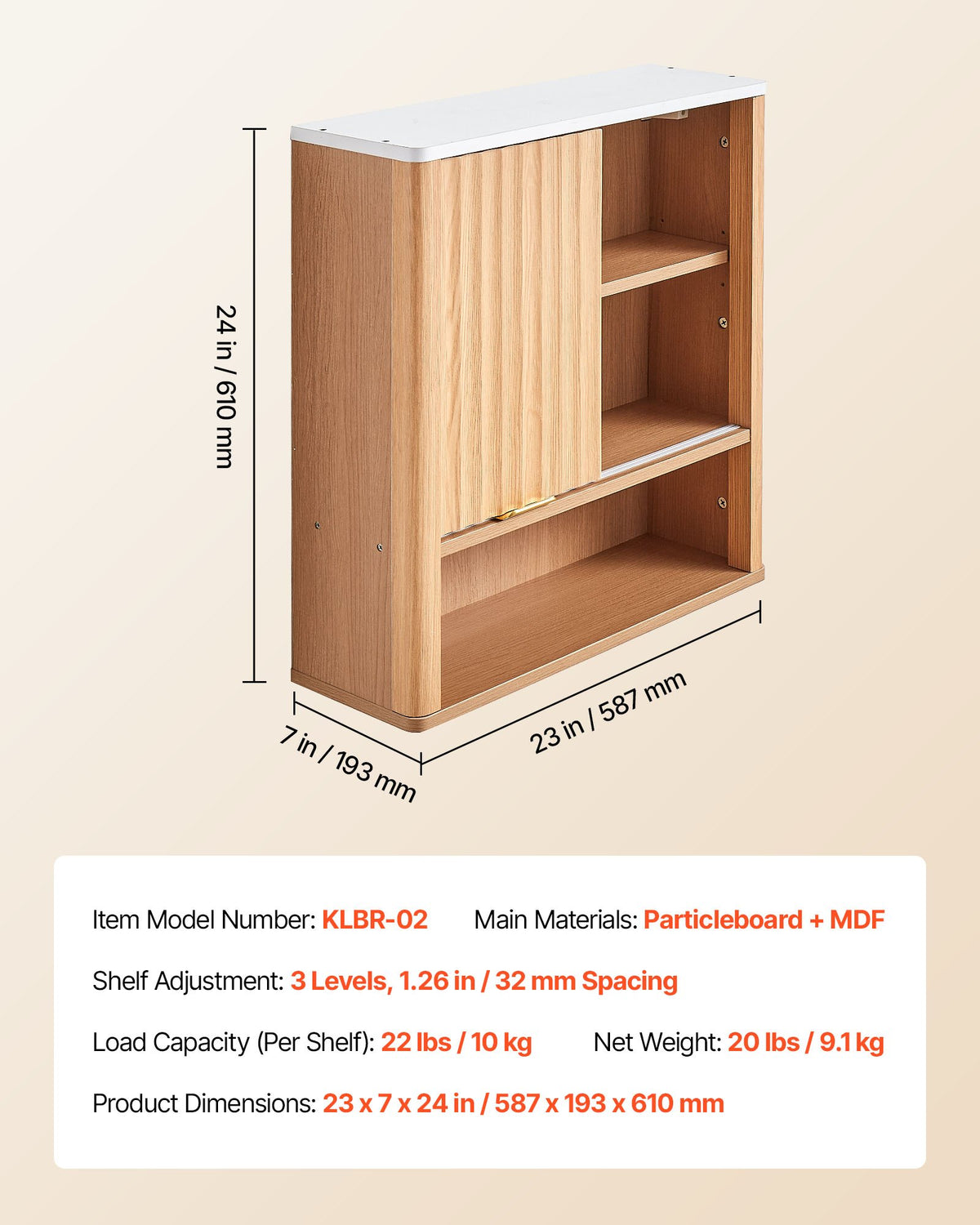 VEVOR Bathroom Wall Cabinet, with Door and Adjustable Shelf, Over the Toilet Storage Medicine Cabinet Wall Mounted, Hanging Organizer with Shelves and Open Partition for Laundry Room Kitchen Restroom - BDMJG2JYJGBDMXBZY001V0 - view 8
