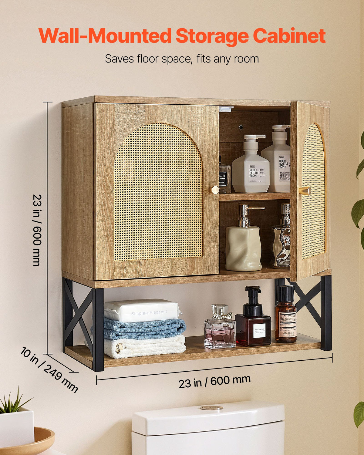 VEVOR Bathroom Wall Cabinet, with 2 Doors and Adjustable Shelf, Over the Toilet Storage Medicine Cabinet Wall Mounted, Hanging Organizer with Shelves & Open Partition for Laundry Room Kitchen Restroom - BDMJG2JYJGBSE1Z17001V0 - view 3